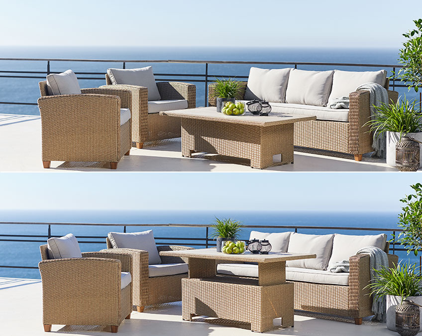 VEMB loungesæt på stor balkon ved havet Loungesæt på stor balkon ved havet