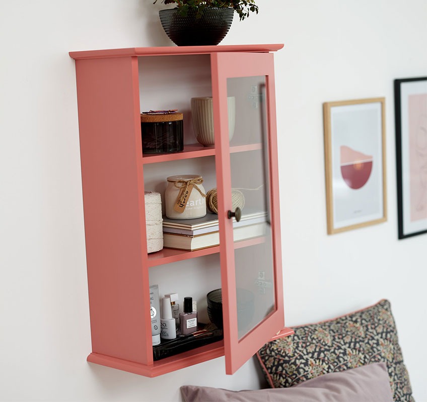 LOOK IN vægskab i støvet rosa Vægskab med glasfront i rosa