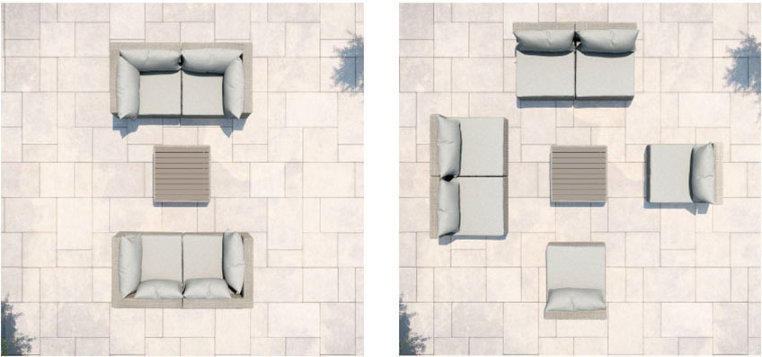 Idéer til kombinationer af sofamoduler på en lille terrasse 